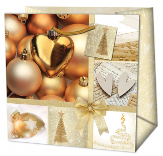 Dárková taška vánoční velká zlato-stříbrný vzor 30x30x13,7 cm